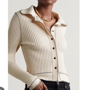 Khaite the Teagan Cream Ribbed Button-Up ribbed wool blend Cardigan sweater